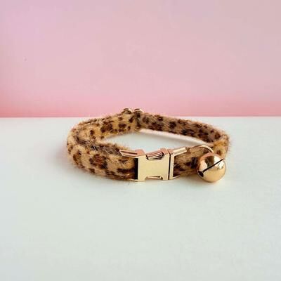 Uplift Essentials Adjustable Leopard Print Cat Collar With Safety Bell light Brown s