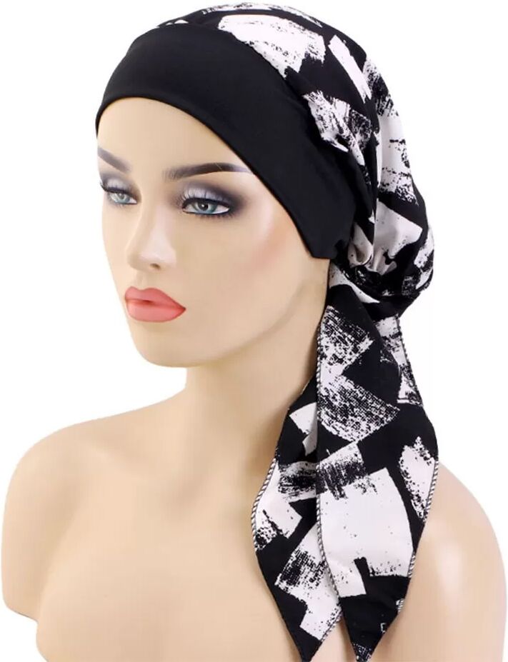 INF Elastische Kopftuchmütze mit breitem Band – Schlafhaube, Sonnenschutz, atmungsaktiv Beige+Schwarz