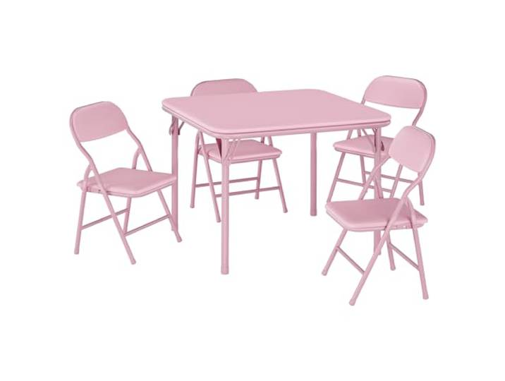 Litake Faltbares Kindertisch- und Stuhlset – Gepolsterte, abwischbare PU-Oberfläche, Metallrahmen – Für Spielzimmer, Kindergarten & Essbereich – Farbe: Rosa, Set: 1 Tisch + 4 Stühle