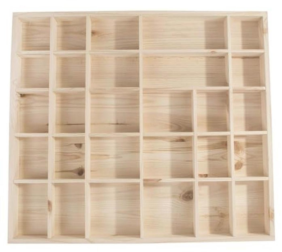 Houten Snuisterij-Displayplank met 28 Vakken voor Wandmontage - Ideaal voor Verzamelobjecten en Knutselen