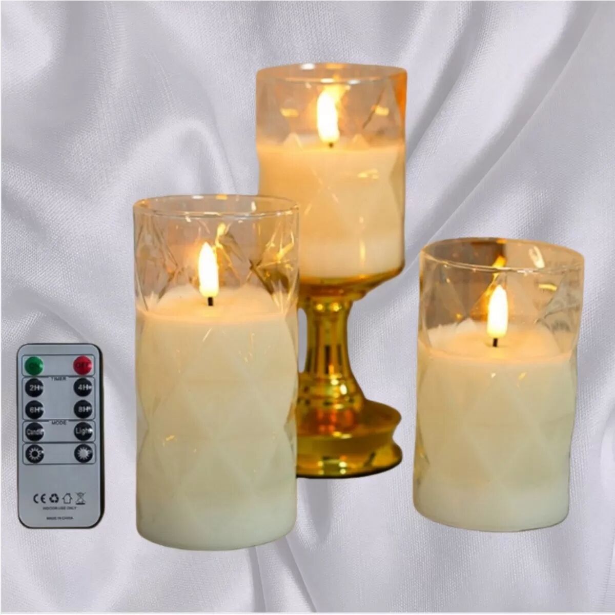 INF 3-teiliges LED-Kerzen-Set aus Diamantglas mit Fernbedienung, batteriebetrieben