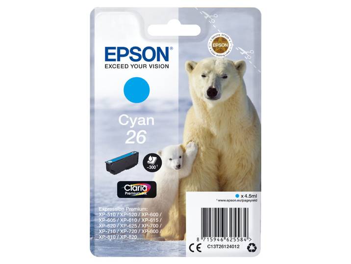 Epson IJsbeer enkelverpakking cyaan 26 Claria Premium inkt