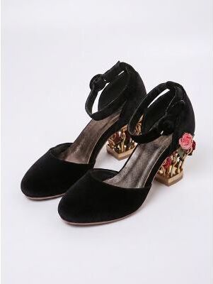 LightInthebox Women's Wine Red Velvet Baroque Heels - 3D Floral Metal Cage Chunky High Heel Pumps for Romantic Weddings, Evening Balls Baroque Costume Parties