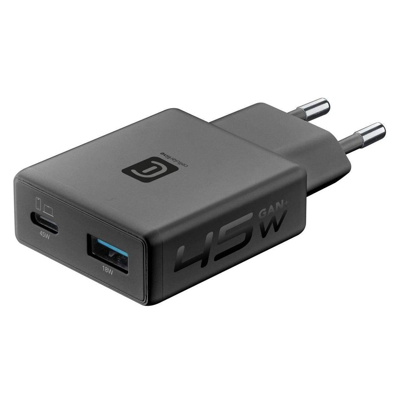 Cellularline PowerLITE Dual 45W GaN Home Charger (45 W, 2 Ports) (8018080514272)