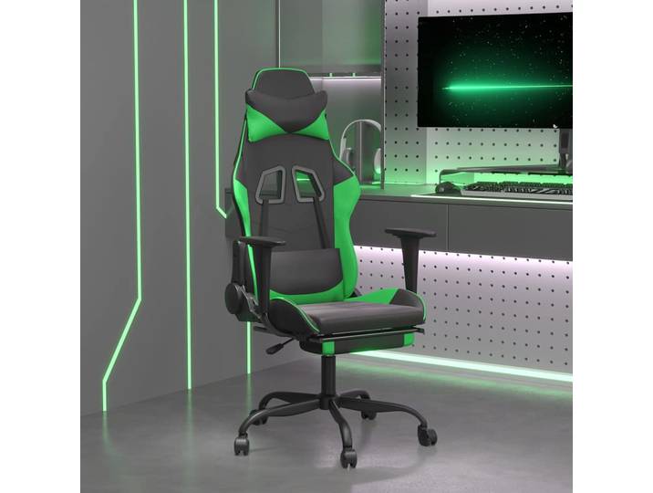 vidaXL Gaming-Stuhl mit Massage & Fußstütze Schwarz & Grün Kunstleder