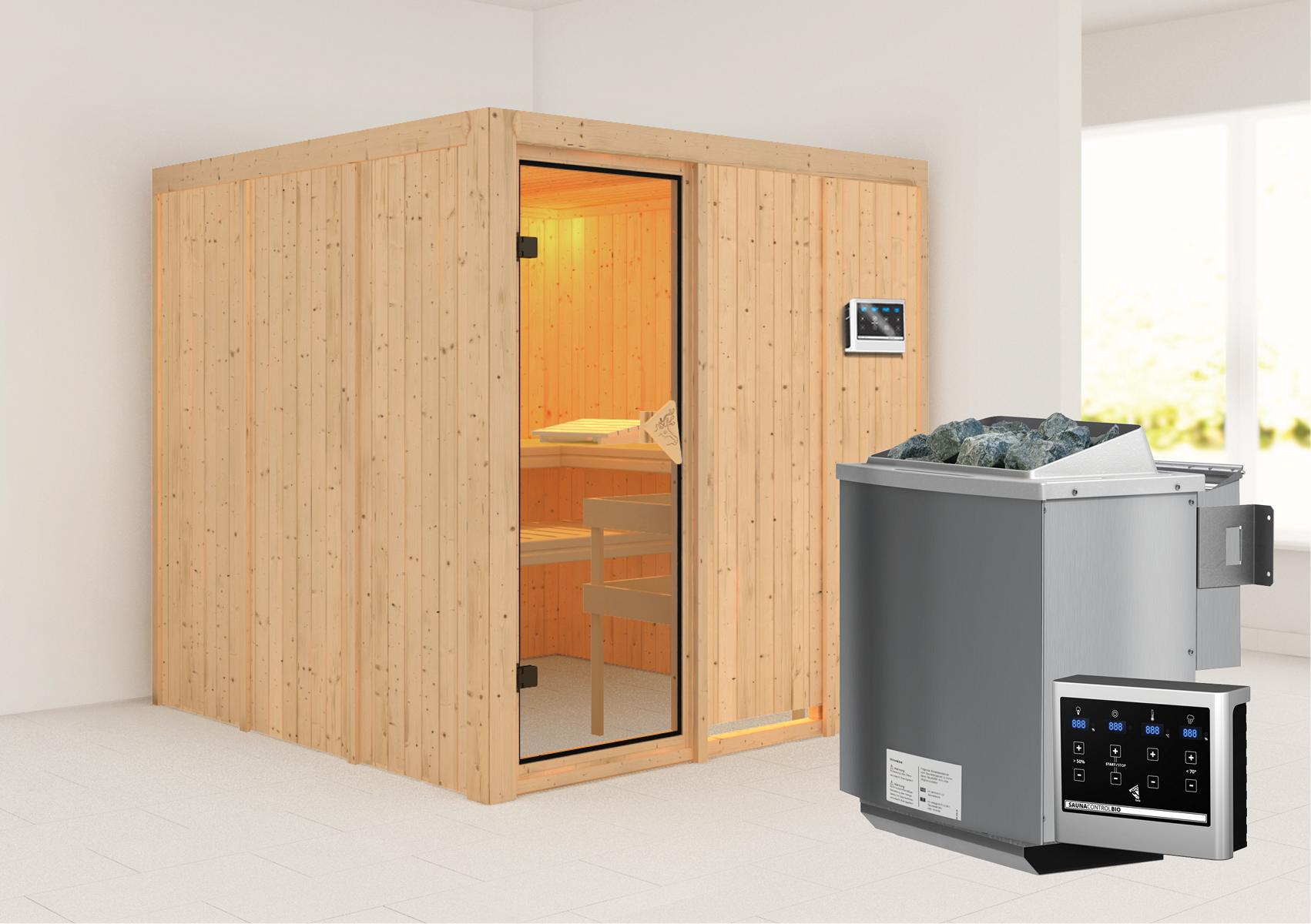 KARIBUHOLZT Sauna Rodin Front, 9kW Bio ext. Strg bronz.GGT 08288391
