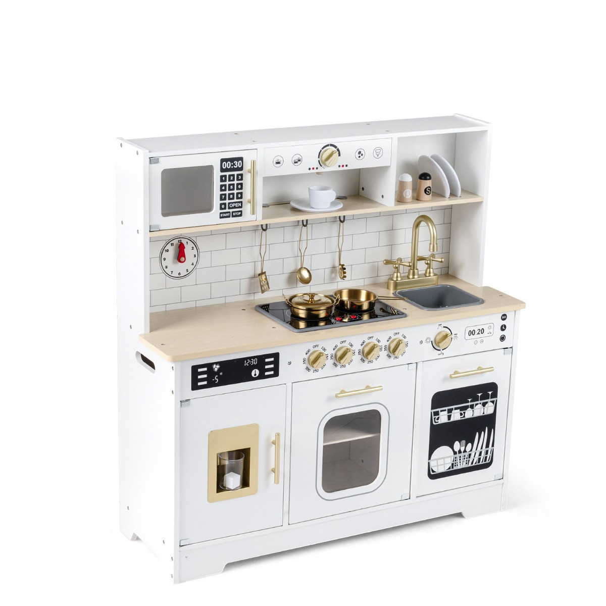 Costway Kinderkeuken Speelgoedkeuken met Licht en Geluid en Accessoires, Wit