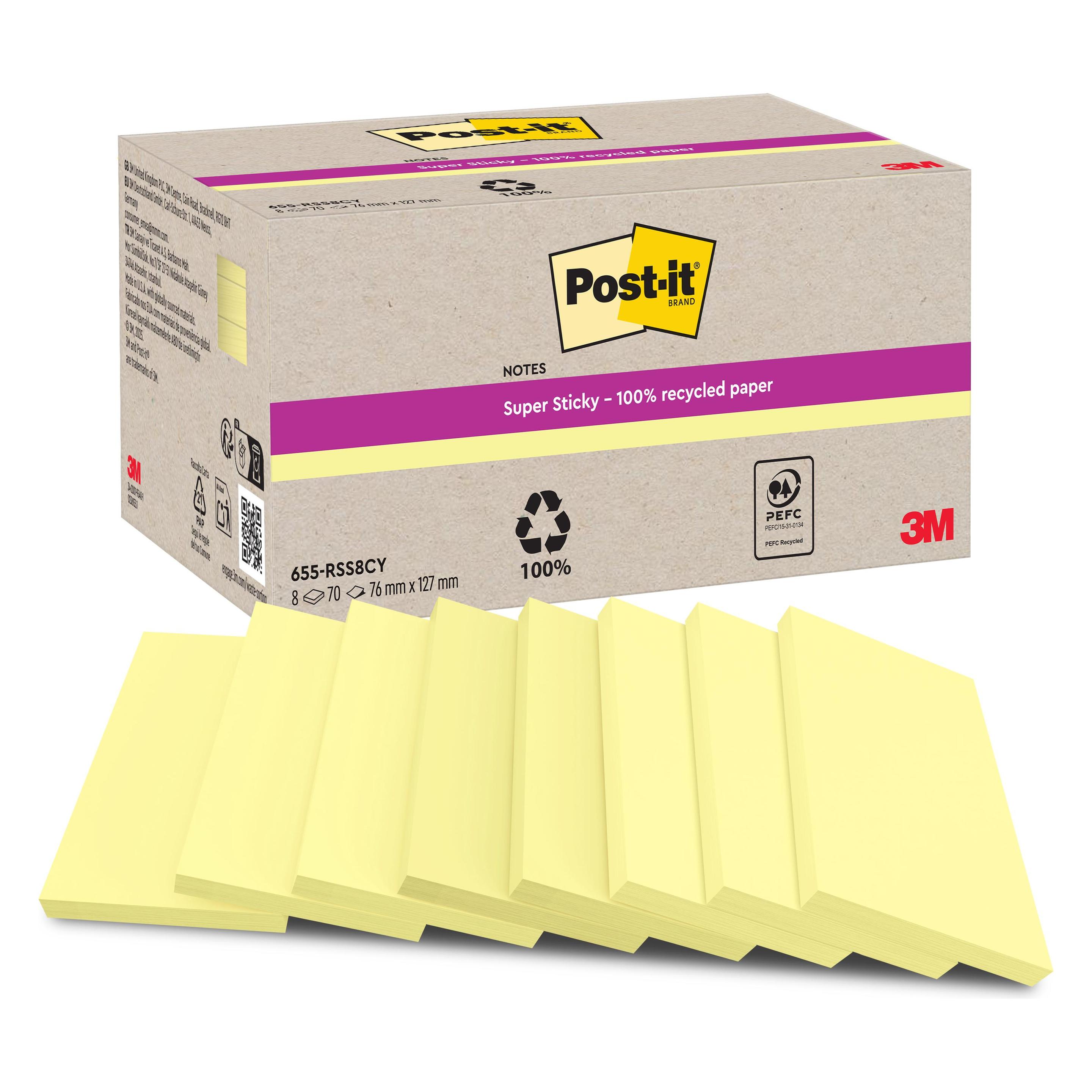 Post-it Super Sticky Haftnotizen Recycling Sparbox (127 x 127 mm) (655-RSS8CY)