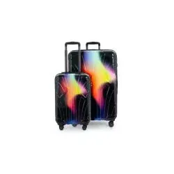 Suitline - 2er Kofferset, Kabinenkoffer 55cm + Großer Reisekoffer, Trolleys Hartschale glänzend , 4 Rollen,TSA, Neon Red Yellow