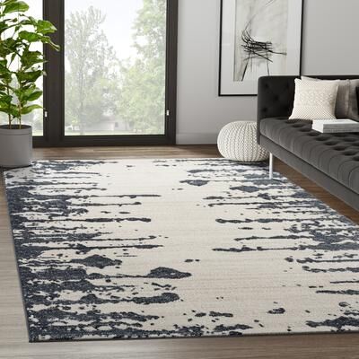 Abani Rugs Nuevo NUE130A Cream and Black Ink Splatter Area Rug