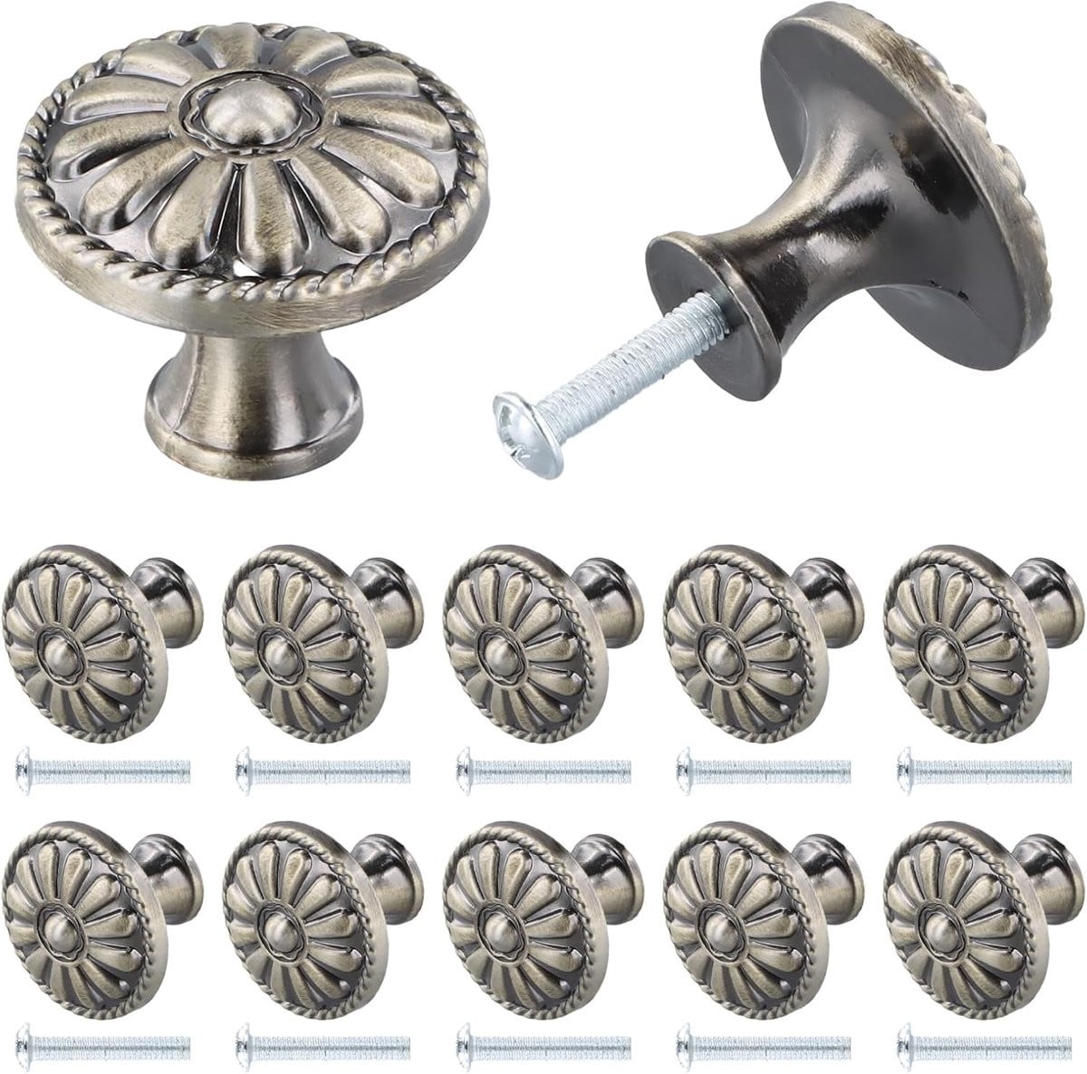 SnelShoppen Retro Ladeknoppen 10 stuks - Vintage Meubelhandgrepen - Bronskleurig - Aluminium en RVS - 35mm