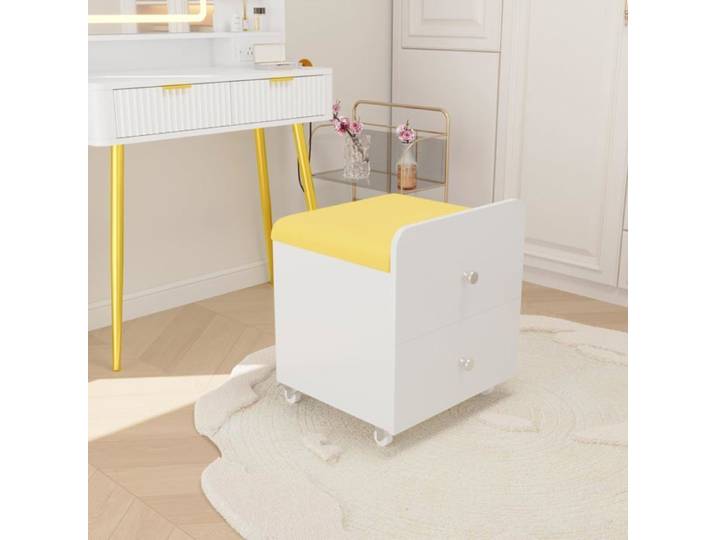 Tabouret de coiffeuse avec rangement - LUNSY - Multifonctionnel - Assise rembourrée - Tiroir de rangement spacieux
