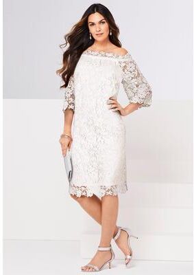 Plus Size Women's Off The Shoulder Lace Dress by Roaman's in White (Size 22 W)