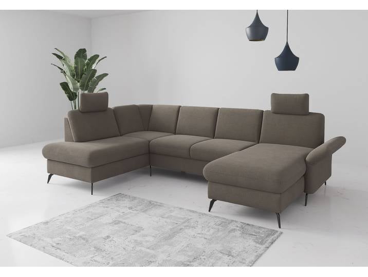Wohnlandschaft, Braun, 314x195 cm, 100% Polyester, Recamiere Rechts, Modern, Home-affaire