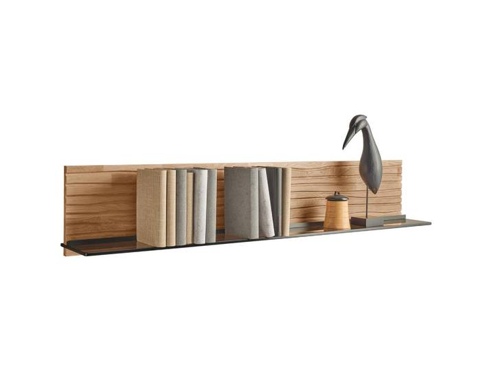 Valnatura Wandboard, Eiche, Holz, Glas, Kerneiche, massiv, 139x29x23 cm, Küchen, Küchenmöbel, Küchenregale