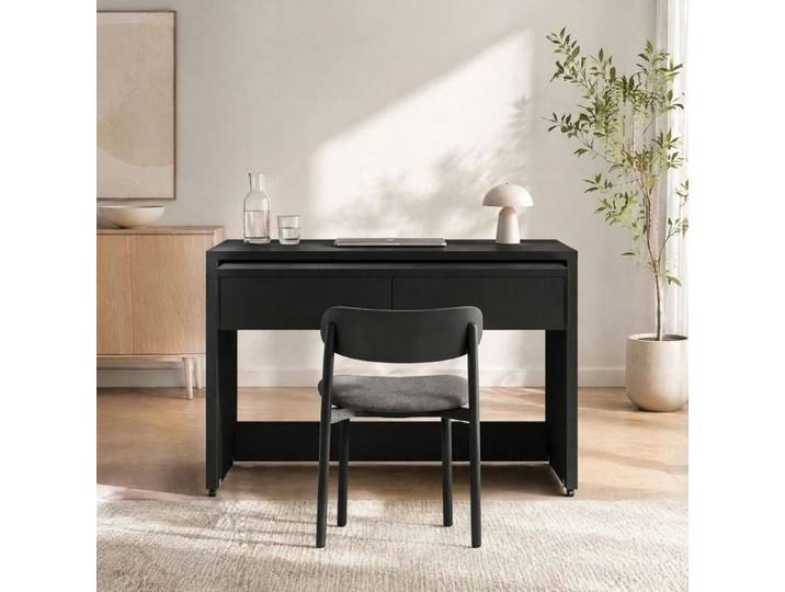 WOVREO Bureau 2-en-1 extensible et pliable 110 x 40 x 78 cm avec 2 tiroirs roulettes noir