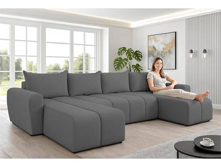 AXLIVING Ecksofa Ferrande 317 cm dunkelgrau, Schlaffunktion Schlaffunktion mit DL-Automat und 275 x 130 cm Liegefläche. Integrierter Bettkasten. Wellenunterfederung und T30-Schaum.