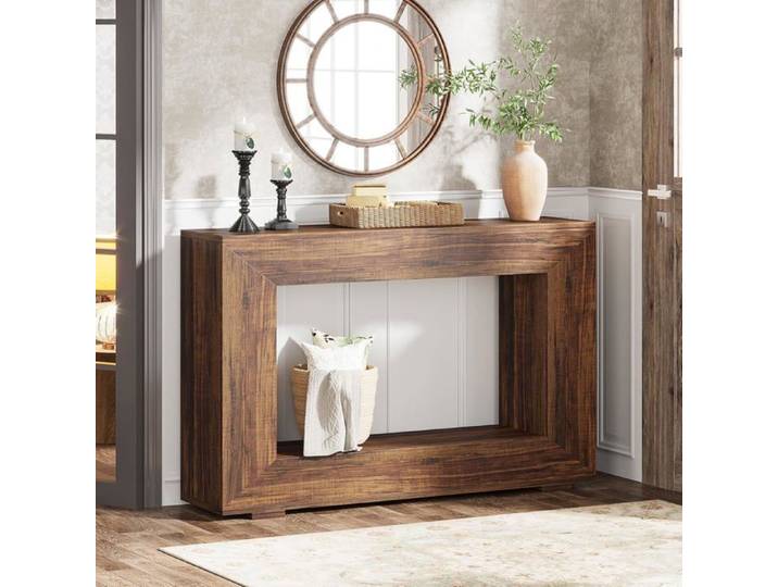 Finmind Table Console Table d'entrée 120 x 30 x 83.5cm Table Console avec Espace de Rangement dans l'entrée Marron Rustique