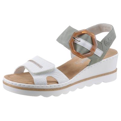 Sandalette RIEKER, Damen, Gr. 42, Synthetik, grün (mint, weiß), Lederimitat, kontrastfarbene Details, Schuhe Sandalette, Sommerschuh, Sandale, Keilabsatz, mit auffälliger Schmuckspange