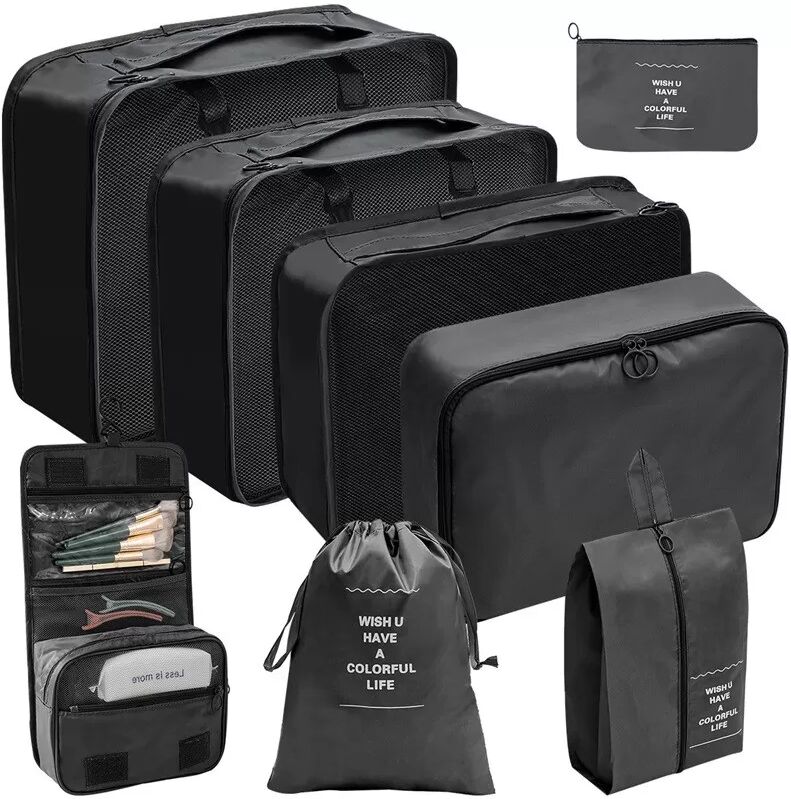 INF 8-teiliges Reise-Organizer-Set - Schwarz