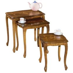 Beistelltisch Set im italienischen Design Nussbaum lackiert (dreiteilig)