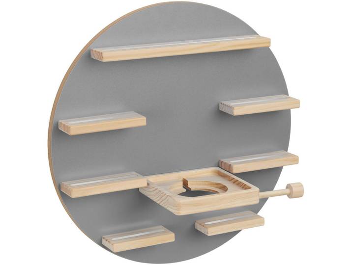 tectake Tonie Regal Mylittlestory Moon, Ø 44,5 x 16,5 cm, ansteckbare Kopfhörerhalterung, grau, Grau, Holz, Rund, 44.5x44.5x16.5 cm, Wohnzimmer, Regale, Wandregale