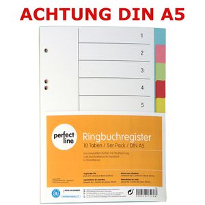 perfect-line Register A5, blanko, Karton, 10-teilig, vollfarbig, 5 Stück