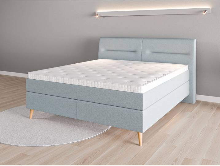 Boxspringbett 180x200 Nr. 1 - Blau (Pastellblau) - Feiner Strukturstoff
