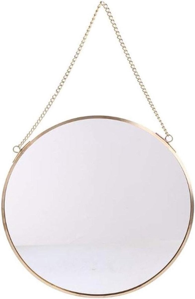 Ronde wandspiegel met gouden metalen rand voor badkamer decoratie, Diameter: 25 cm, Goud
