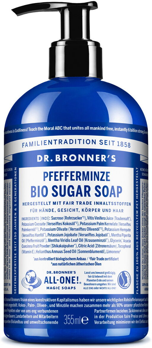 355ml DR. BRONNER'S BIO SUGAR SOAP Pfefferminz Hand & Body Soap