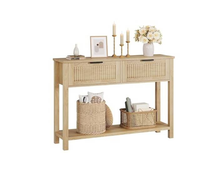 RBFGYIOP Rustikaler moderner Konsolentisch aus Holz mit 2 Schubladen und Ablage, Vintage-Stil, für Eingangsbereich, Wohnzimmer, Schlafzimmer, perfekt als Couchtisch oder Sofatisch, Farbe: Holz