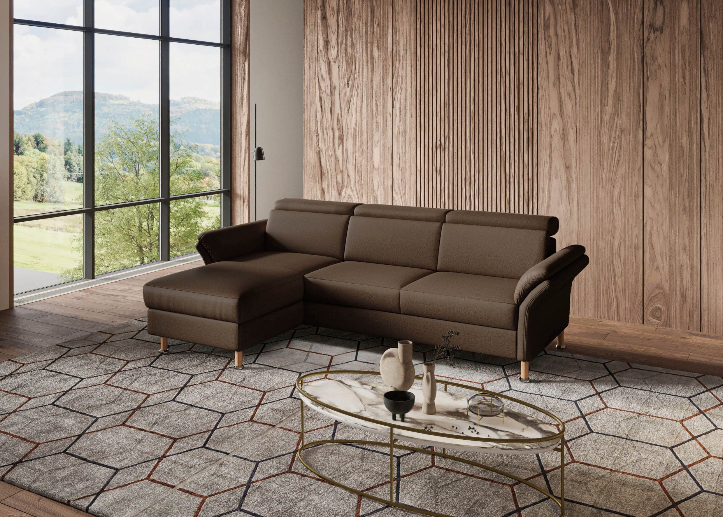 Ecksofa OTTO HOME "Calypso L-Form", braun (dunkelbraun), B:260cm H:85cm T:172cm, 100% Polyester, Sofas, Ecksofa, mit motorischen Funktionen im Sofa und Recamiere