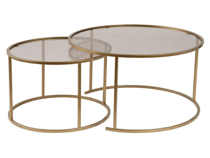 Ensemble de tables basses métalliques \ Aurum\ – 42 x 42 x 39 cm – Bronze doré