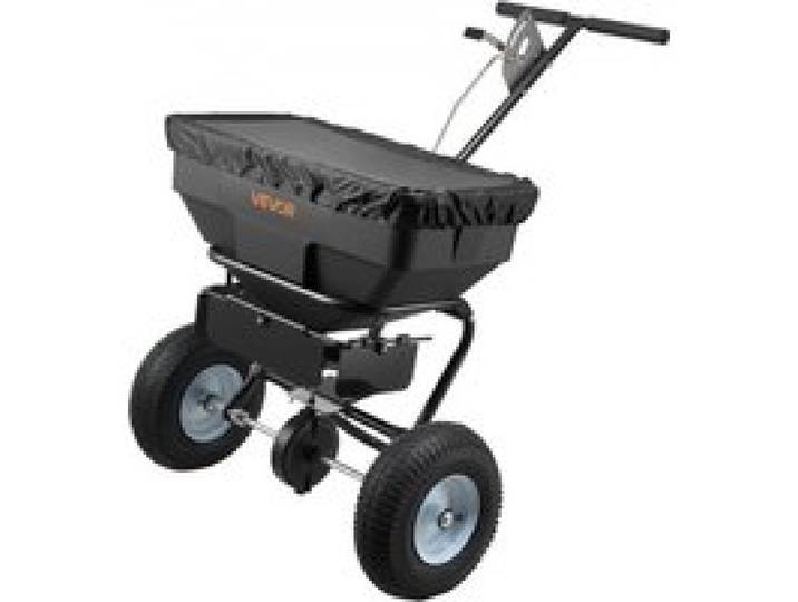 VEVOR Streuwagen, 59 kg Fassungsvermögen, Düngerstreuer 0-3,66 m Streubreite, Saatgutstreuer mit 33 cm Luftreifen, einstellbarer Durchflussmenge, Schleuderstreuer für Dünger, Saatgut & Streusalz