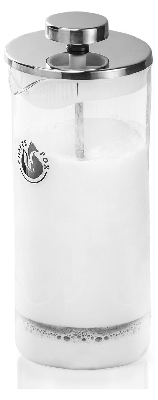 Coffee Fox handmatige melkschuimer en French Press koffiezetapparaat van glas, wit, 450 ml
