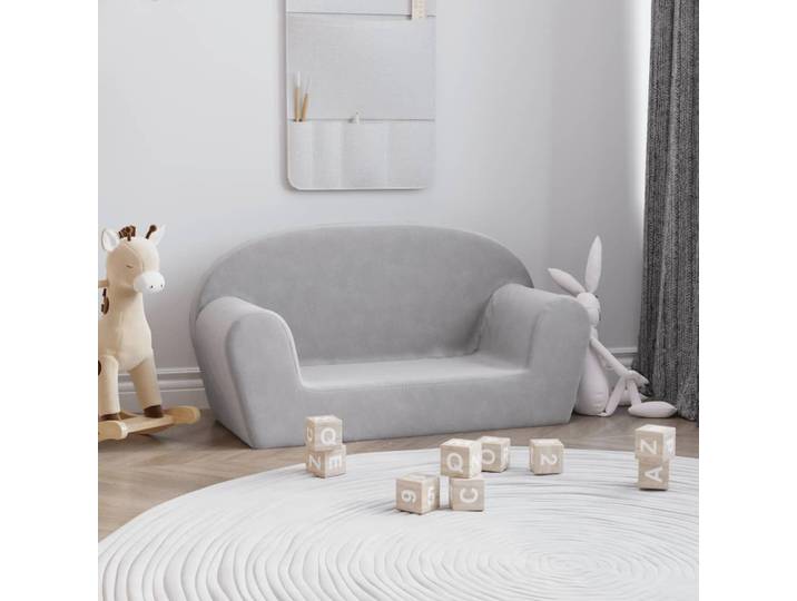 vidaXL Kindersofa 2-Sitzer Hellgrau Weich Plüsch