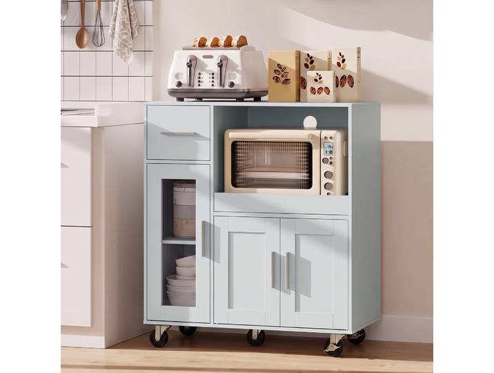 HOMCOM Meuble Cuisine Mobile Gris avec Étagères et Tiroirs