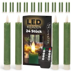 Novaliv, LED Kerzen, LED Stabkerzen 24 Stück ECHTWACHS Grün - mit Timer Funktion 6 Stunden - 18cm Höhe für Kerzen 2,2cm (24x)