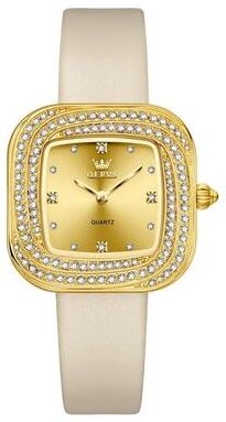 Everyday Crate OLEVS 5512 Womens Quartz Watch Square Diamond Dress Watch With Leather Strap Waterproof yellow
