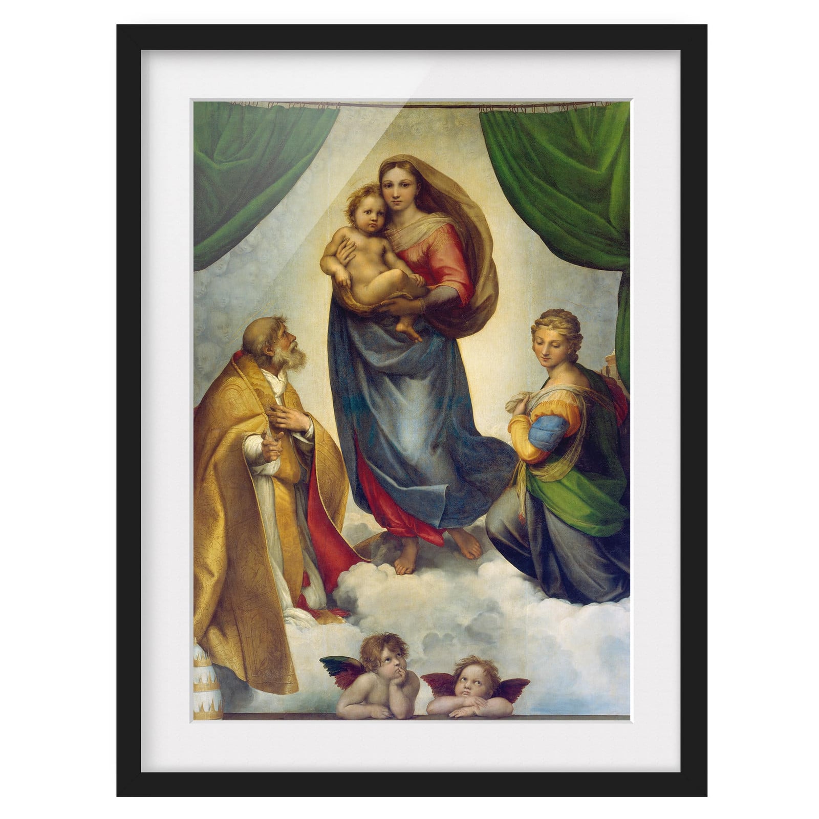 home24 Sixtijnse Madonna I wanddecoratie, multicolor, massief grenenhout, 70 x 100 cm