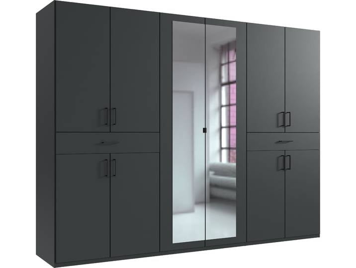 Drehtürenschrank, 270x208 cm, Spanplatte, Grau, Mit Schubkästen, Modern, Wimex