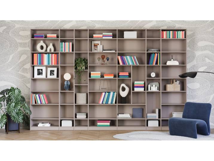 Bibliothek nach Maß - Großes Bücherregal mit vielen Optionen MDF Lackiert Beige­grau