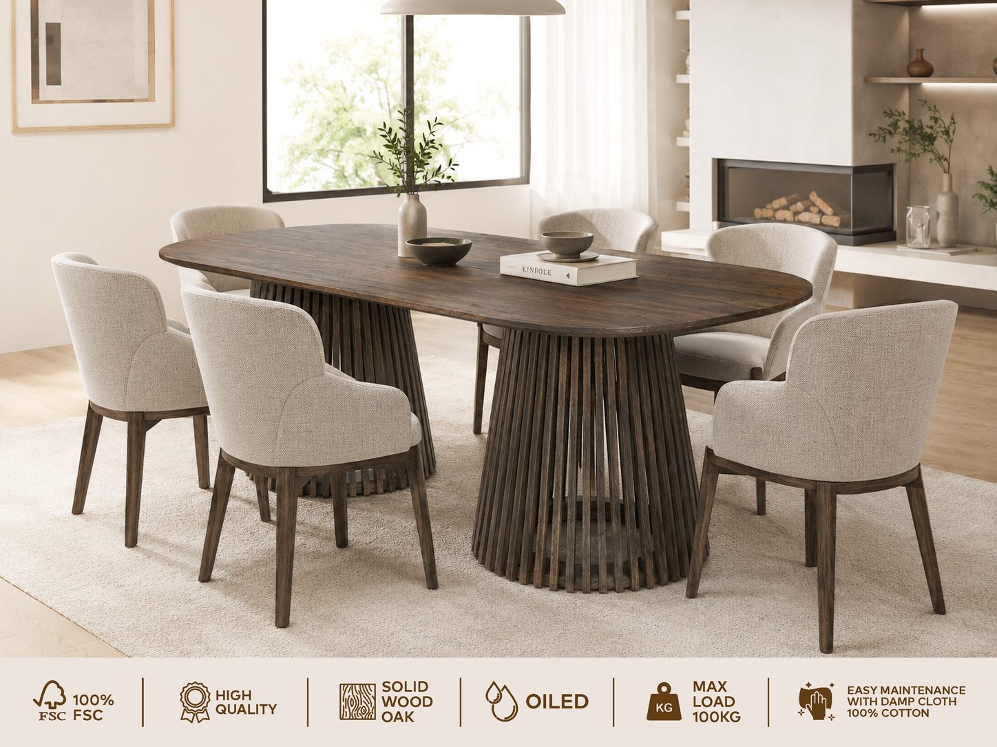 Esstisch GOODPRODUCT "»TIVOLI« Speisetisch, Küchentisch, Wohntisch, Esszimmertisch", smoke, smoke, smoke, B:180cm H:75cm T:90cm, Tische, Esstisch, Wildeiche Natur/Smoke, abgerundet, Doppel-Konus-Lamellenfuss smoke, smoke, smoke B/H/T: 180cm x 75cm x 90cm,