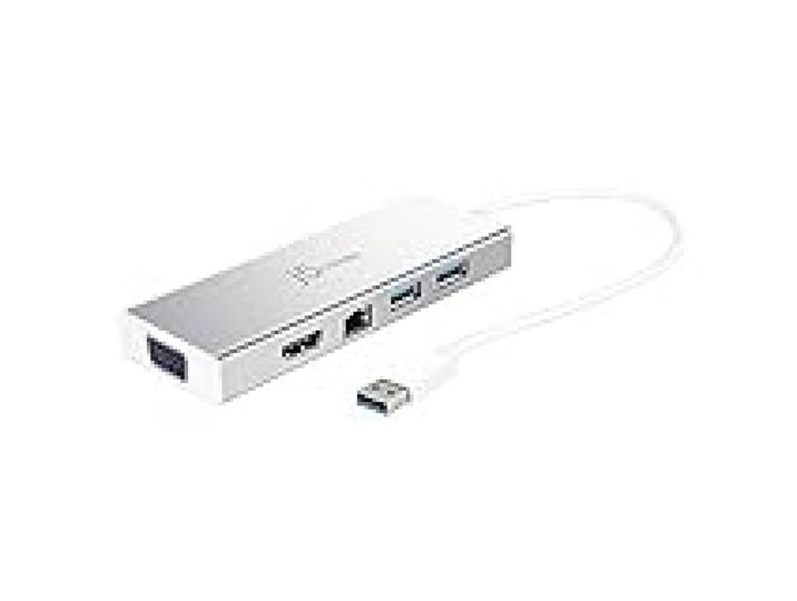 j5create Hub USB 3.0 avec HDMI, VGA, RJ45 Gigabit Ethernet, 2 Ports USB 3.1 Type-A pour Mac, Windows, PC (JUD380)