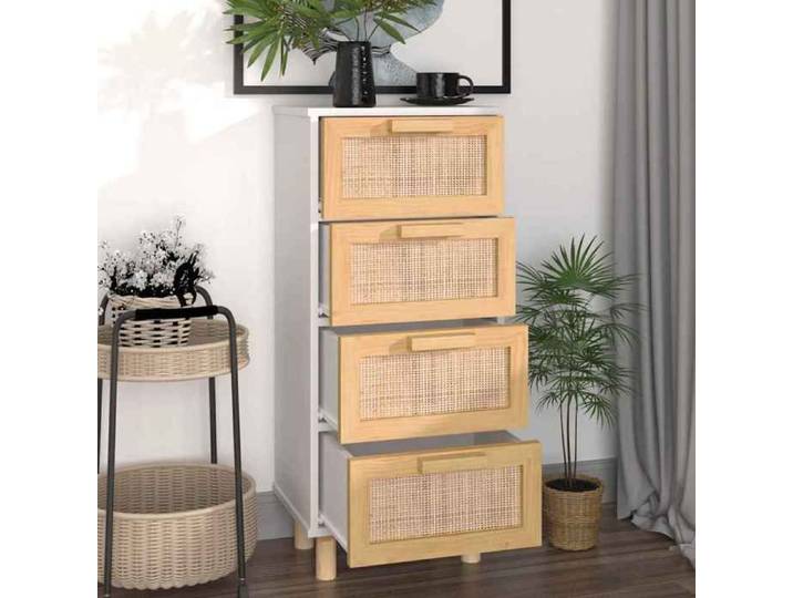 Bon plan  Buffet bahut vaisselier - JILI HOT - Buffet Blanc 40x30x90cm - Bois de pin massif et rotin naturel - commode