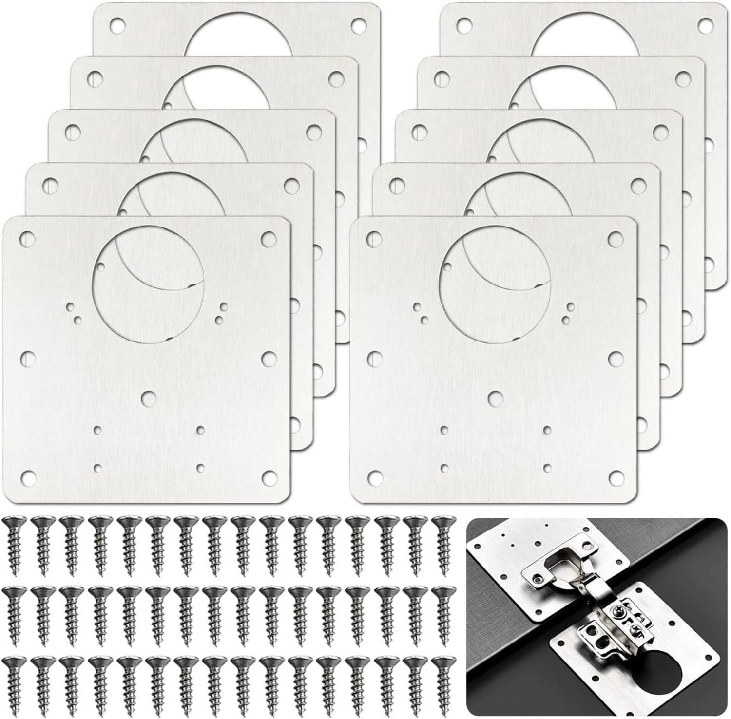 8-delige RVS Scharnier Reparatieplaten 9x9cm voor Keuken, Kast, Deuren en Meubels inclusief Schroeven en Reparatieset