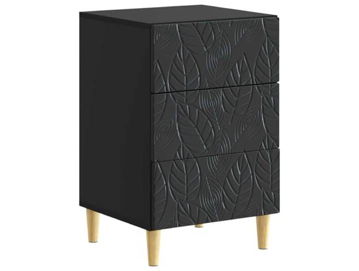 Coespram Nachttisch Schwarz 43x39,5x66,5 cm Holzwerkstoff 3 Schubladen Moderner Beistelltisch fürs Schlafzimmer mit Massivholzbeinen aus Eukalyptus, Soft-Close und gestalteter Rückseite.