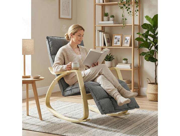 HOMCOM Fauteuil à Bascule Relax Gris avec Repose-Pieds Réglable