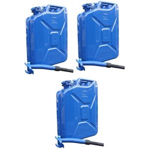 Trutzholm Benzinkanister 330902, 3 Stück, 20 Liter, mit Auslaufrohr, blau, aus Metall