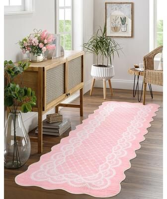 Garvee Lace Bordered Modern Geometric Scalloped Area Rug